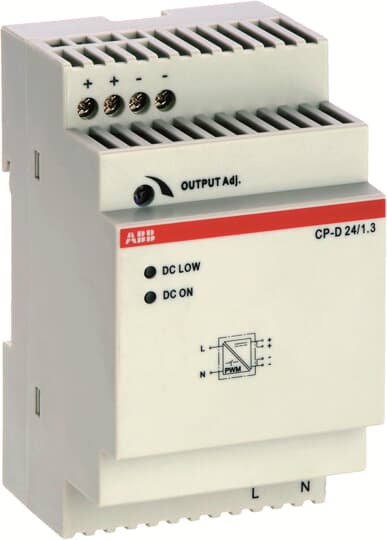 ABB Electrification Switching Power Supply; CP-D 24/1.3; 24VDC OUT; 30W; 90-264VAC / 120-375VDC IN; Single-Phase; DIN Rail Mount